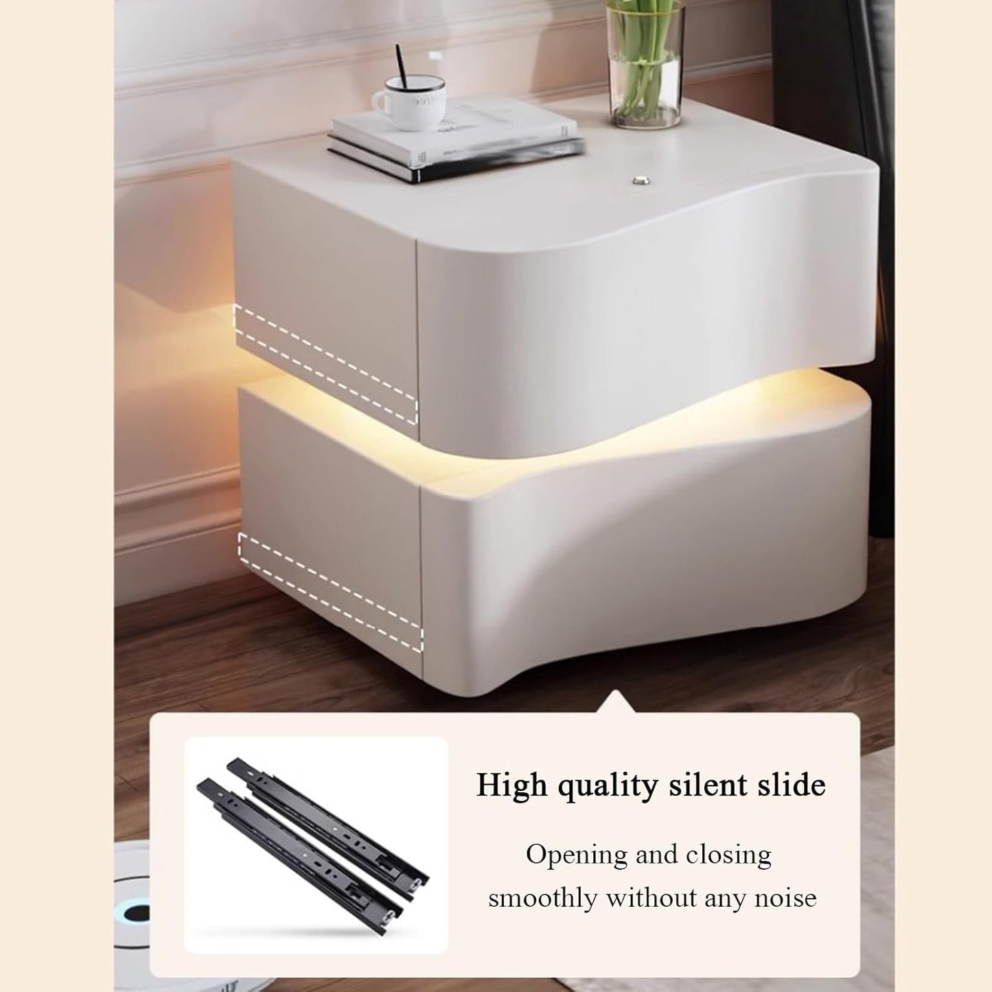 MFurn LED Light 2-Drawer Bedside Table – Modern Wooden Nightstand with Storage