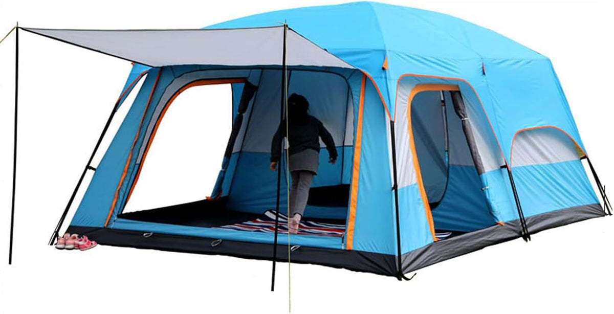 MHome 2-Room 4-6 Person Tunnel Camping Tent with Awning & Built-in Floor