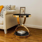 MFurn Gold Round End Table with 2-Tier Tempered Glass Storage Shelf