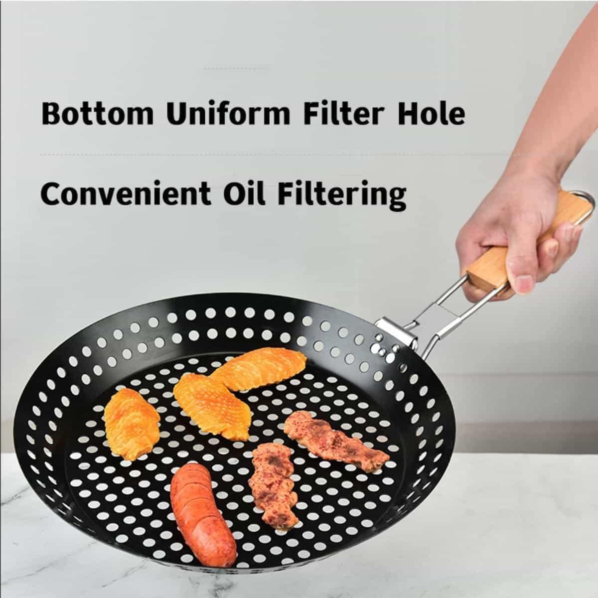 MHome BBQ Folding Grill Pan with Holes – 30cm Nonstick Grill Skillet