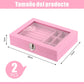 MBEAUTY Velvet Jewelry Organiser Box with Glass Lid & Adjustable Compartments