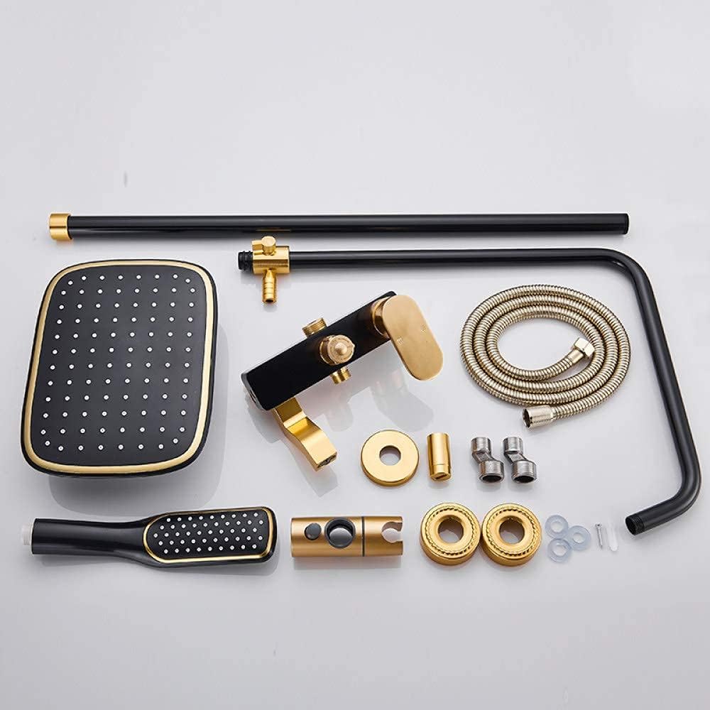 MHome Wall Mounted Bathroom Shower Set Black+Rainfall Shower Head+ Hand Held Spray Tap