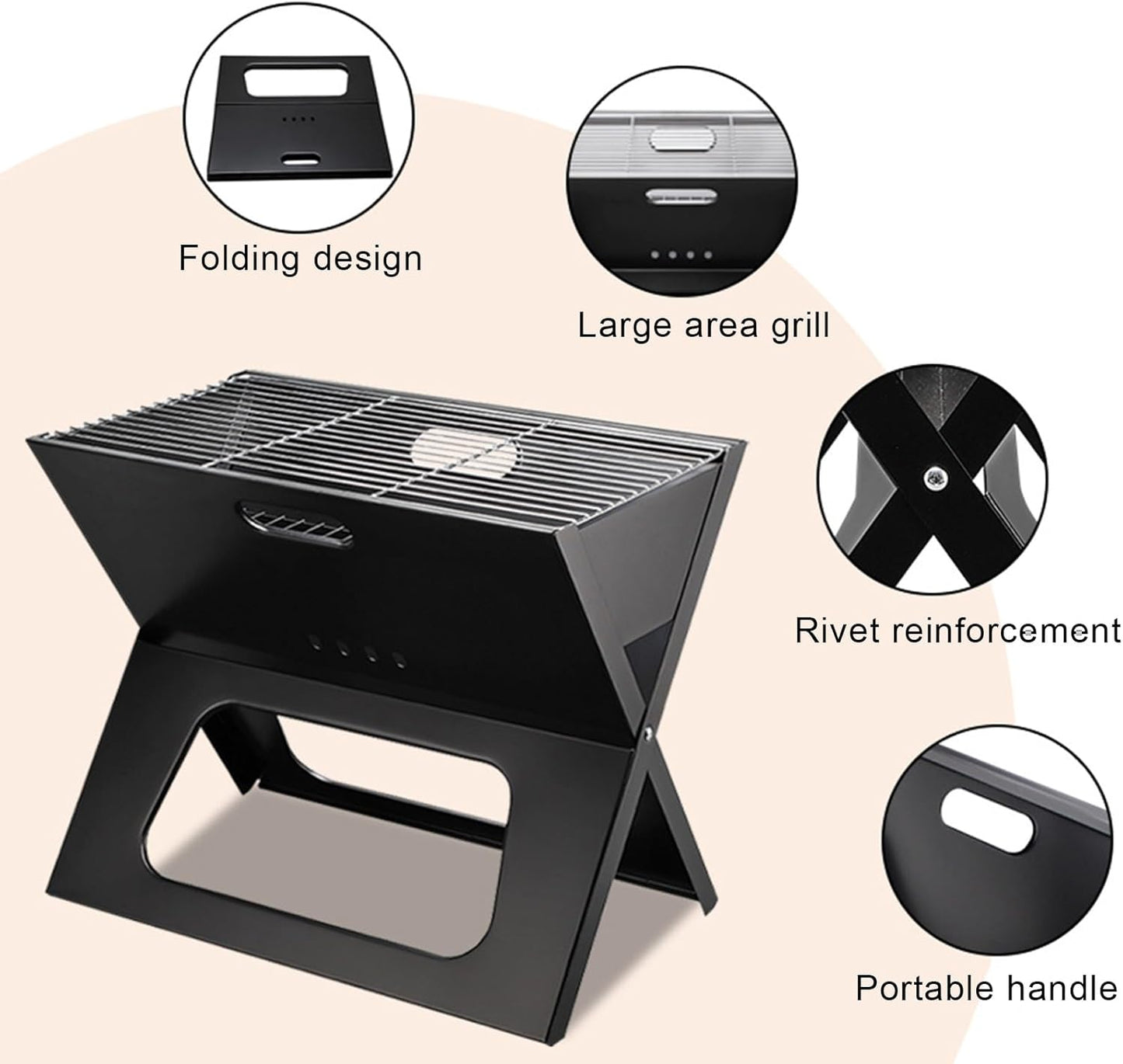 MHome Portable Outdoor Fire Pit & Folding Charcoal Grill – Stainless Steel Mini BBQ for Camping, Travel & Picnics