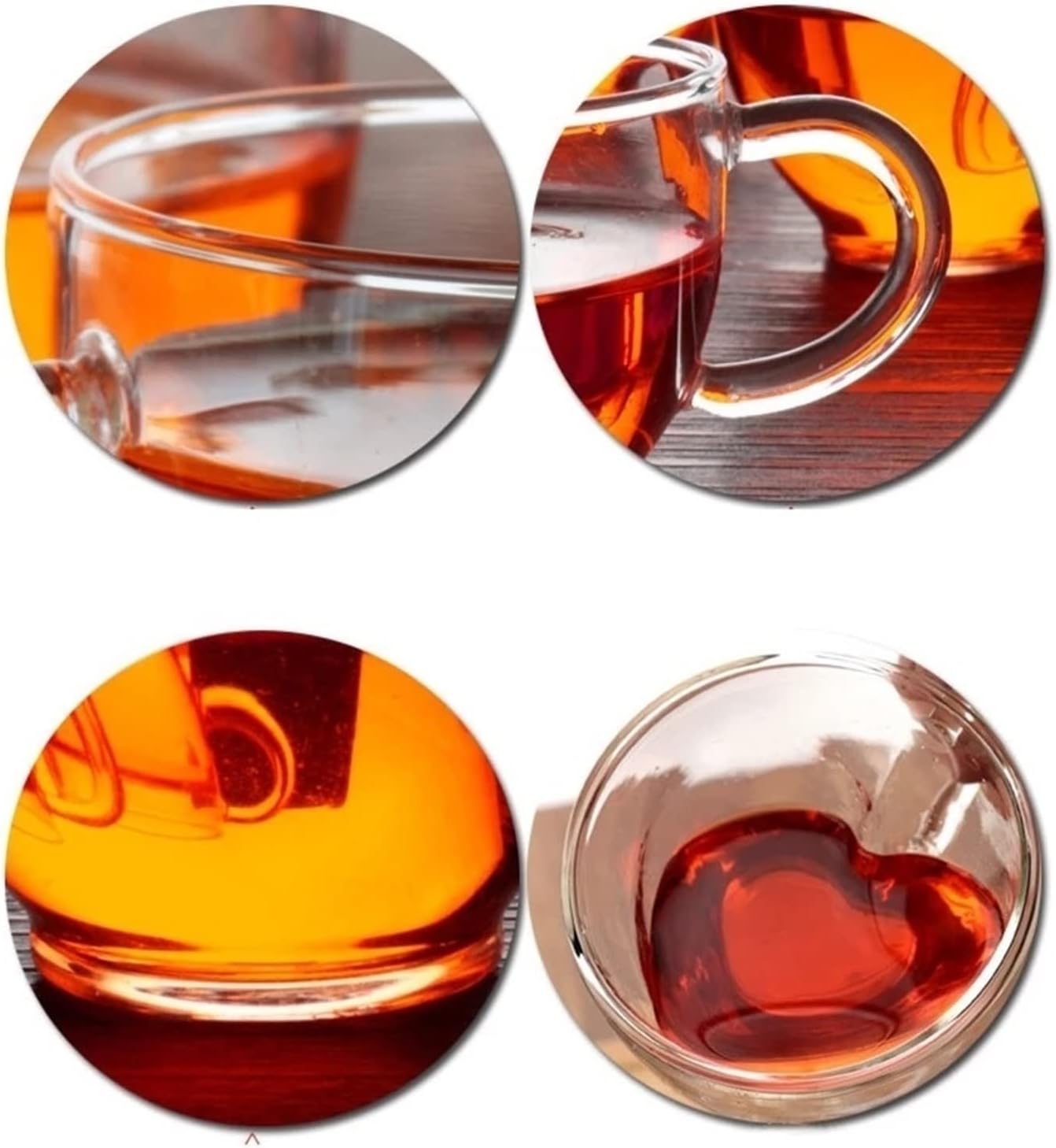 MHome Heart Shaped Double Wall Glass Coffee Mug 250ml Heat Resistant Cup