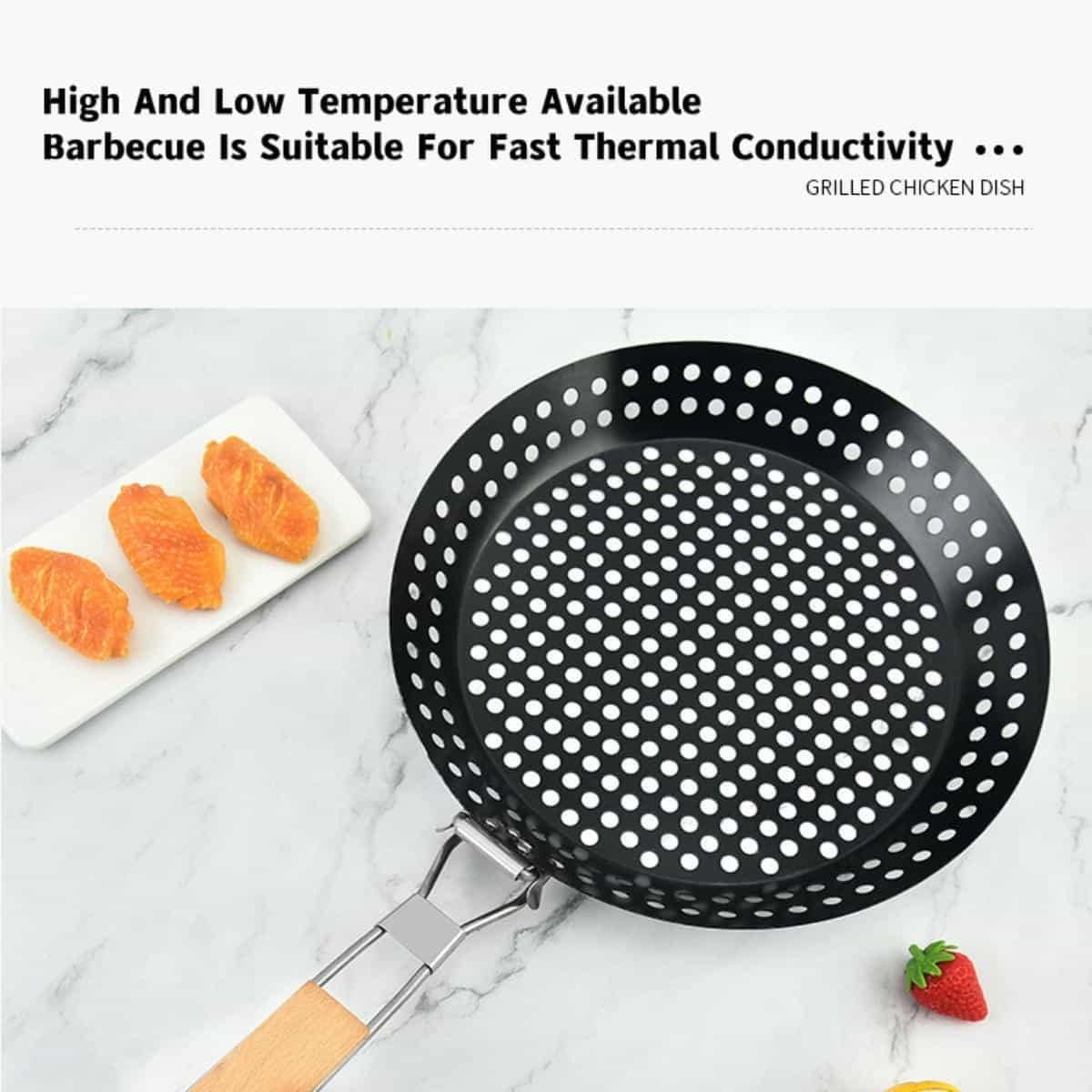 MHome BBQ Folding Grill Pan with Holes – 30cm Nonstick Grill Skillet