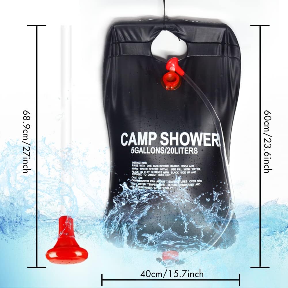 Portable Solar Heated Camp Shower Bag 20L – Outdoor PVC Shower with On/Off Switch & Temperature Heating up to 50°C