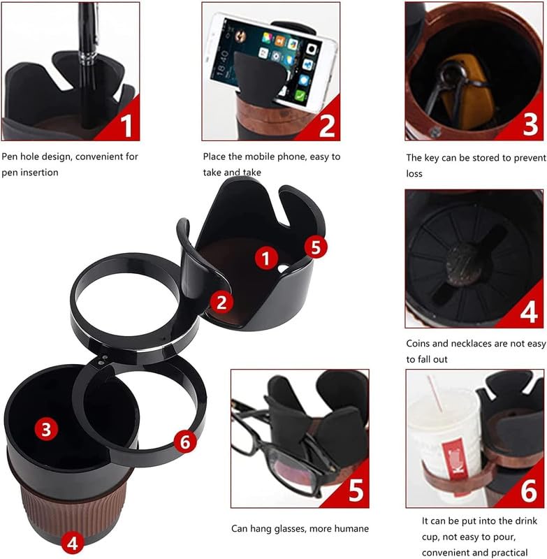 MHome 4-in-1 Car Multifunctional Cup Holder Expander with 360° Rotation