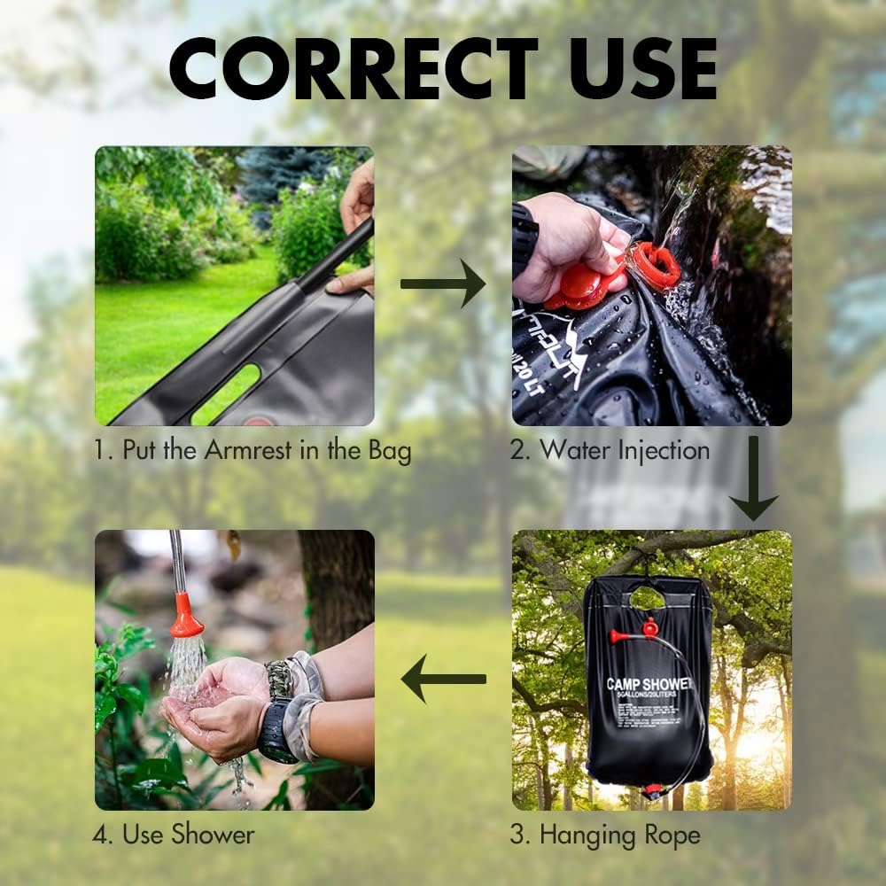 Portable Solar Heated Camp Shower Bag 20L – Outdoor PVC Shower with On/Off Switch & Temperature Heating up to 50°C