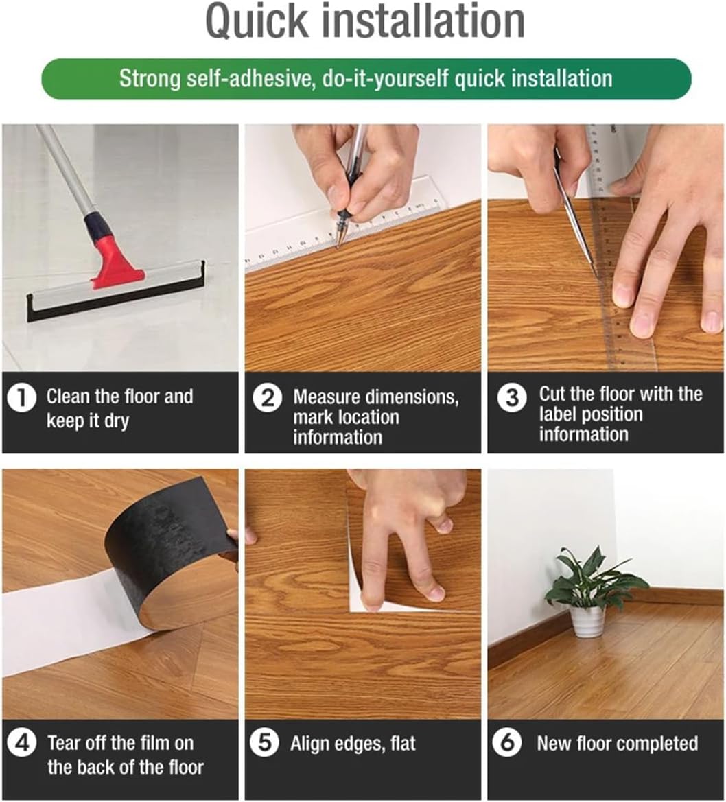 36PCS Self-Adhesive Vinyl Floor Tiles Wood Look Waterproof 91.4×15.2cm