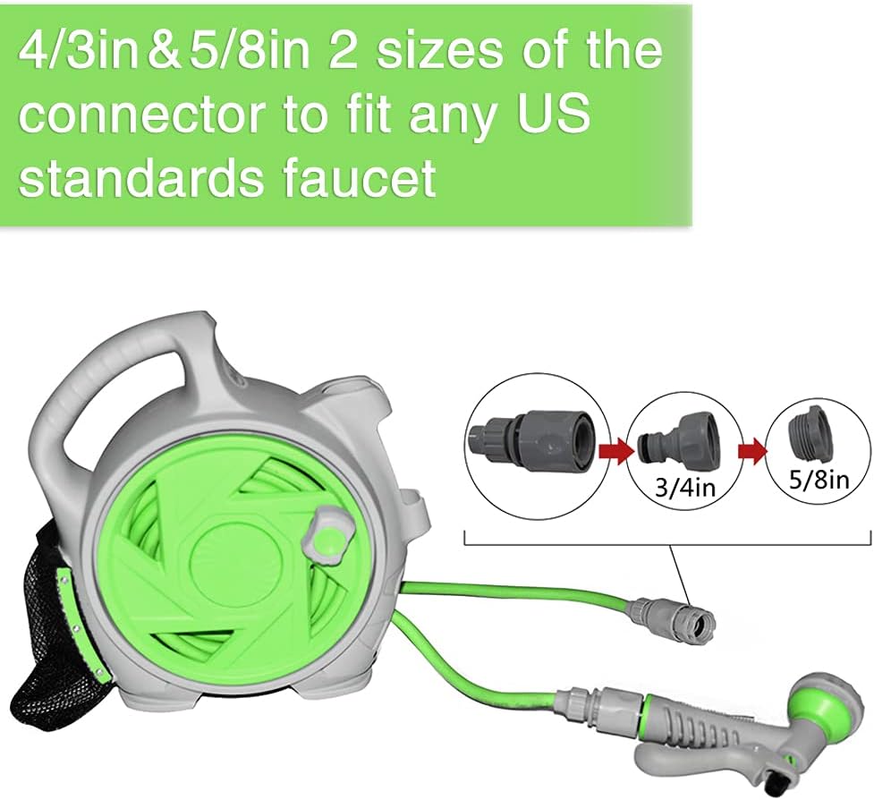 MHome Portable Hose Reel 15M – 7-Pattern Water Spray Garden Hose Reel with Wall Mount