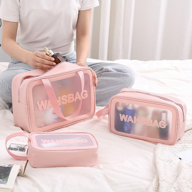 3-Piece Transparent Waterproof Toiletry & Cosmetic Travel Bag Set – Clear Zipper Organiser for Makeup & Essentials
