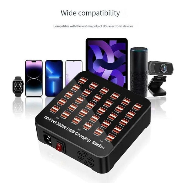 USB Digital Display Smart Charging Station  300W 60Ports