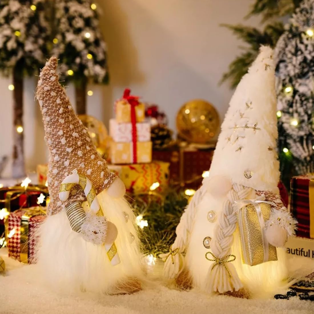 Christmas Gnome with LED Lights, 30 cm Plush Swedish Tomte Elf Doll, Battery-Operated Holiday Decoration