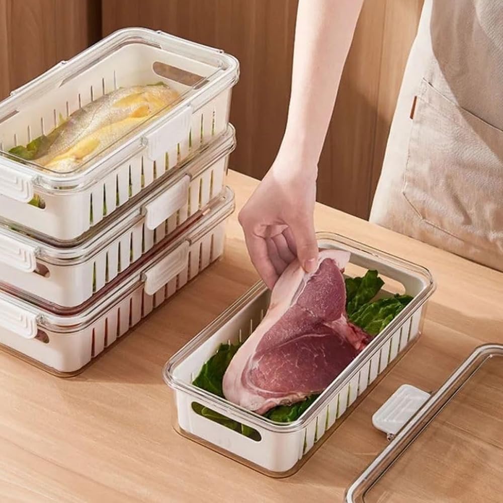 MHome Food Storage Container with Drain Basket – Refrigerator Produce Saver