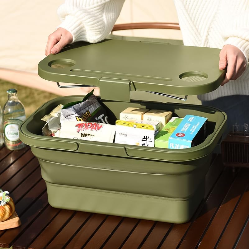 MHome Foldable Silicone Storage Bucket with Lid – Multi-Purpose Picnic & Organizer Box