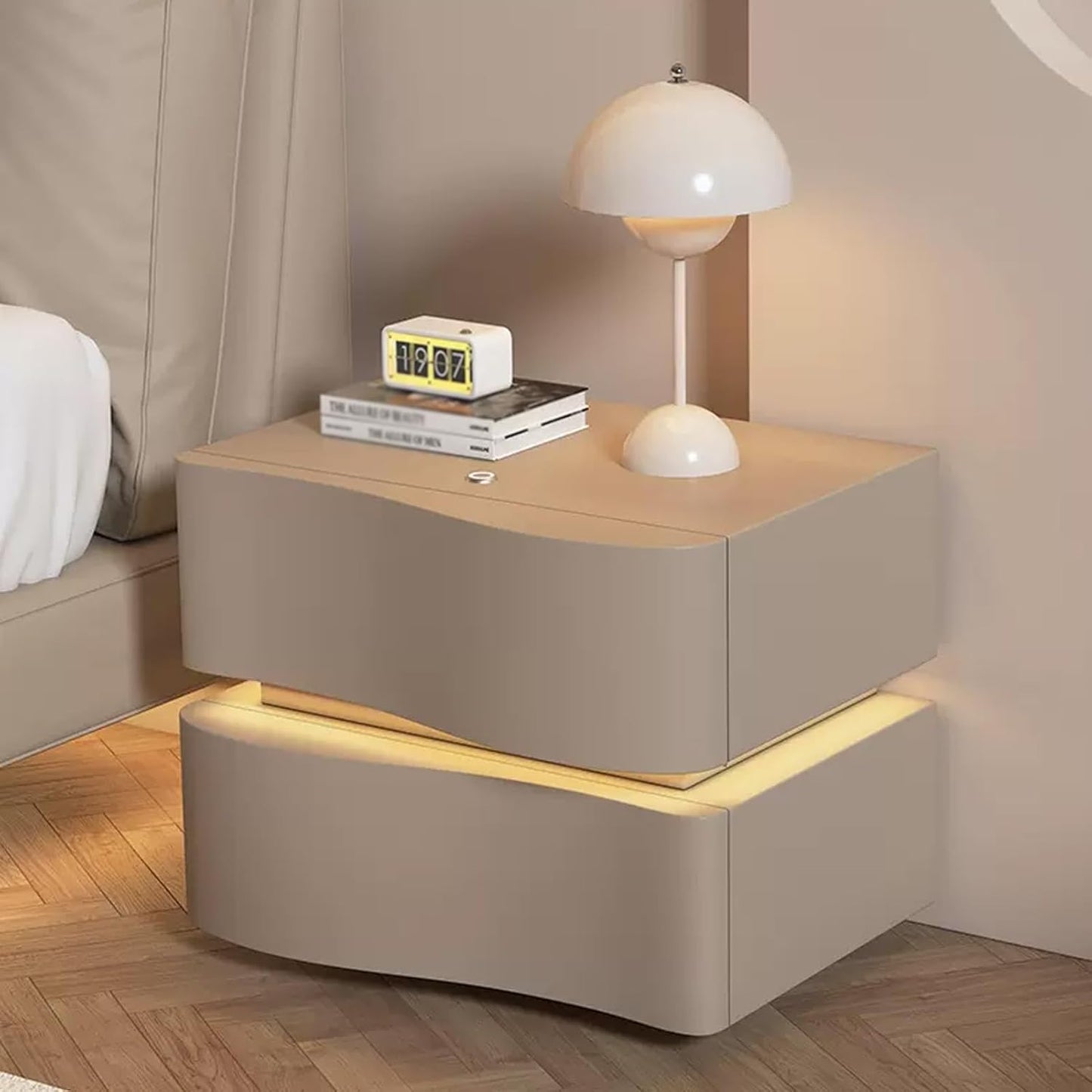 MFurn LED Light 2-Drawer Bedside Table – Modern Wooden Nightstand with Storage