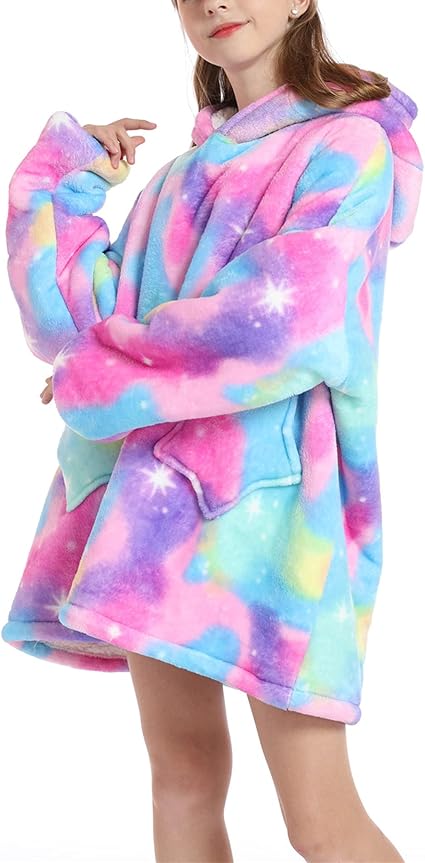 Huggle Kids Glow in the Dark Oversized Hoodie Blanket – Sherpa Fleece, One Size, Super Soft & Lightweight