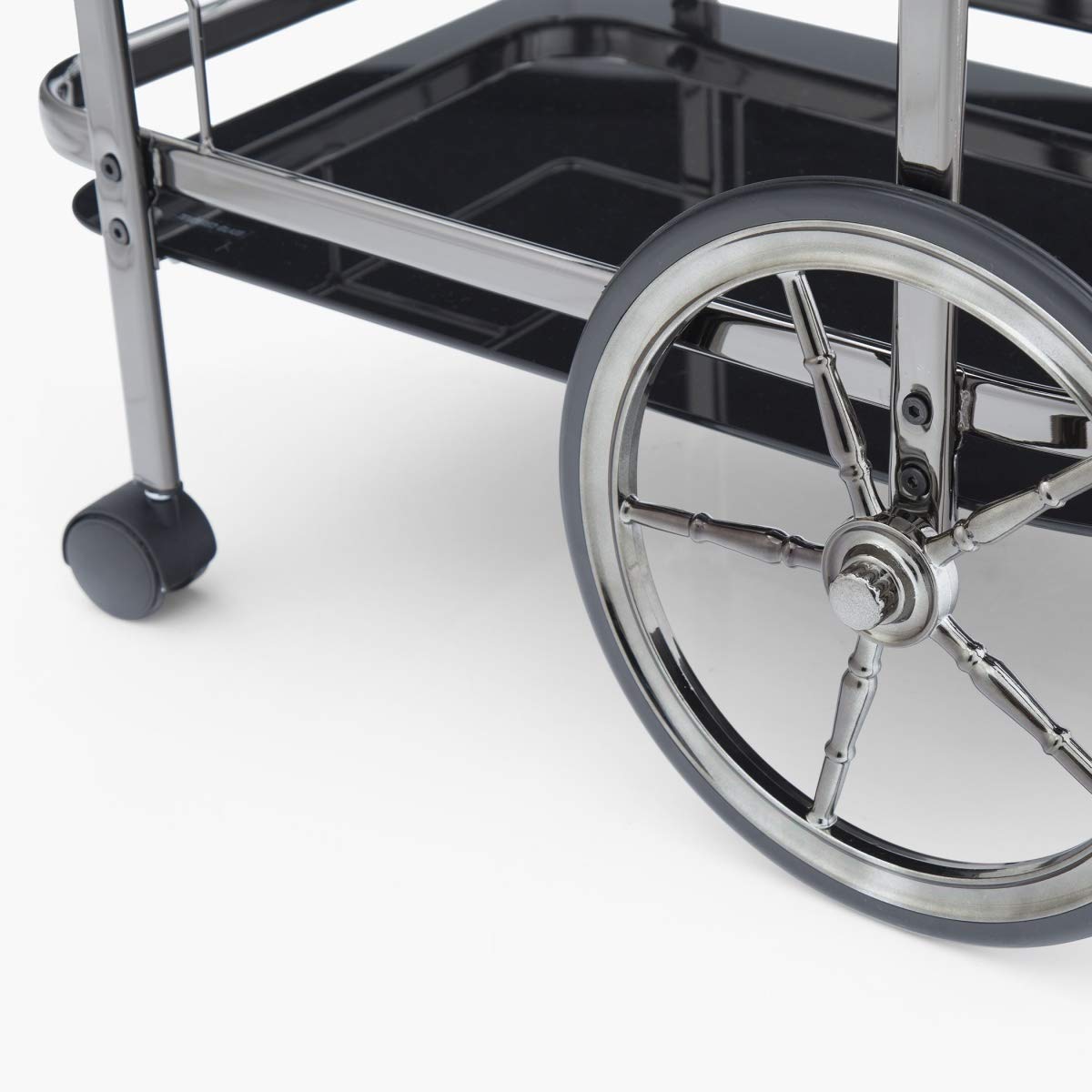 MHome Metal Notica Serving Trolley – Silver Chrome & Dark Glass Bar Cart