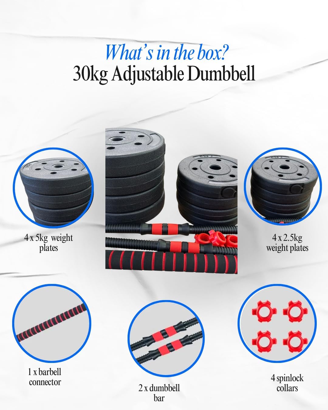 Pro-Sportz 30 kg Adjustable Dumbbell & Barbell Set: Home Gym Combo with Connecting Rod and Non-Slip Handles