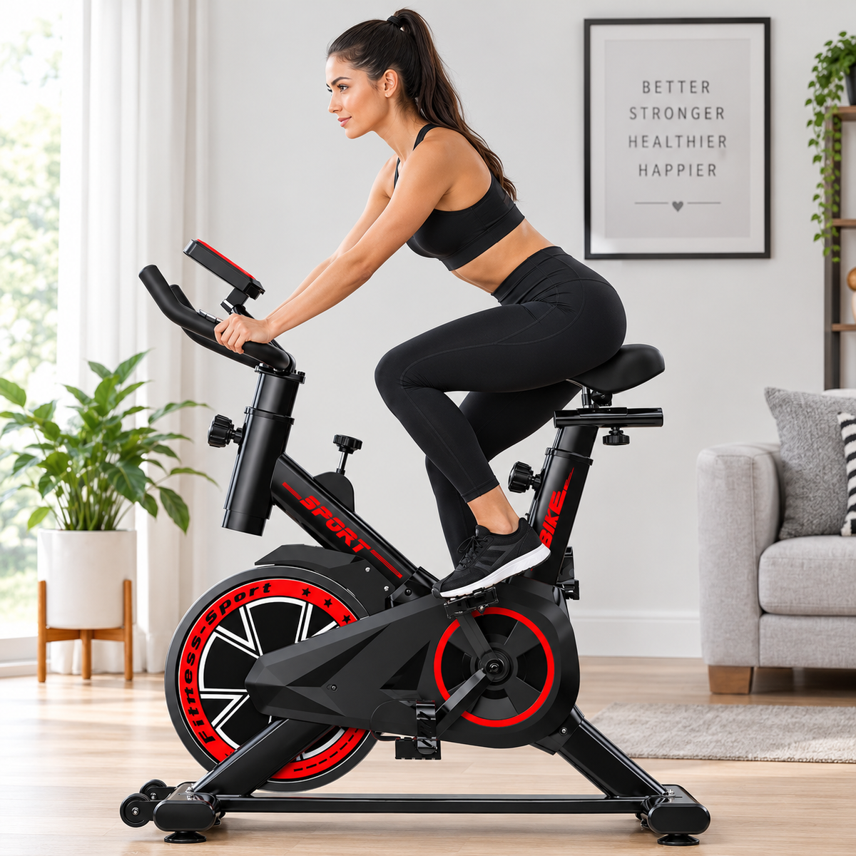 Pro-Sportz Indoor Flywheel Spin Bike, Adjustable Home Gym Exercise Bike with Anti-Slip Pedals