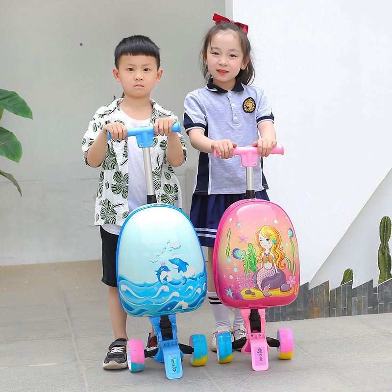 Kids Cartoon Theme Roller Luggage Scooter School Bag with Wheels
