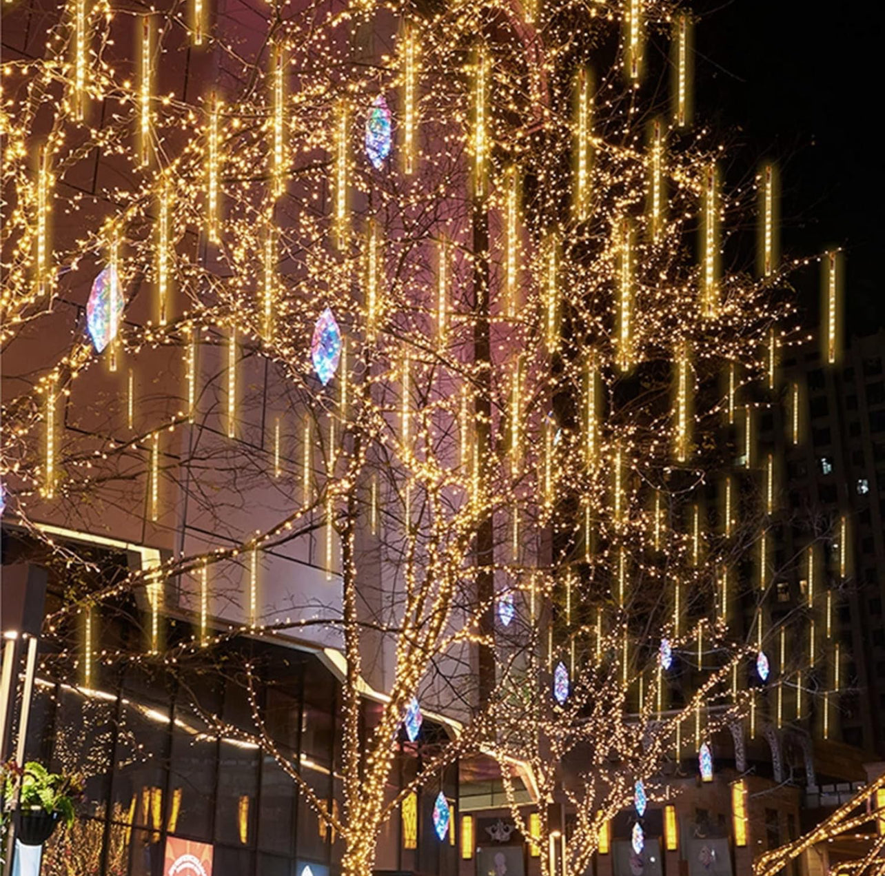 LED Meteor Shower Rain Lights 80cm 8 Tubes SMD LEDs IP65 Waterproof Fairy Starry Light Icicle Snow Fall Lighting for Wedding Party Christmas Tree Decoration, Warm White