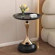 MFurn Small Round End Table – Modern Metal Pedestal Side Table for Living Spaces