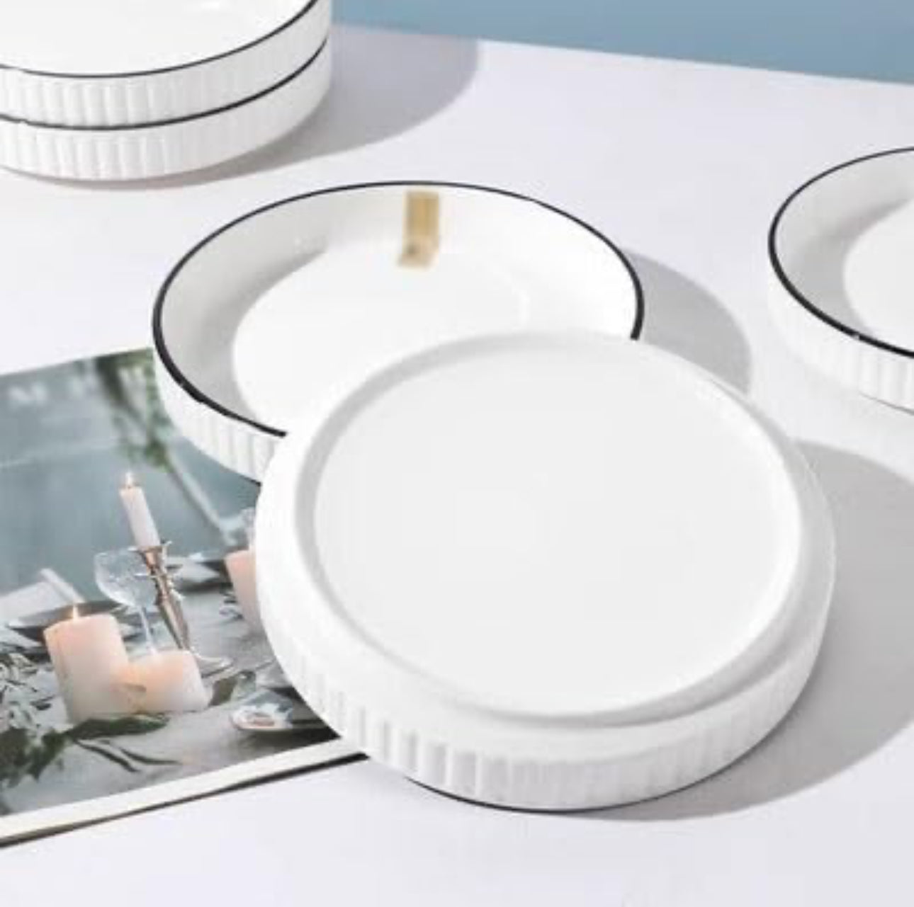 Dinner Plates Plates Household Ceramic Vertical Pattern Chinese Dinner Plate Set Creative Personalized Deep Soup Plate Microwaveable Salad Plates 6pc Set