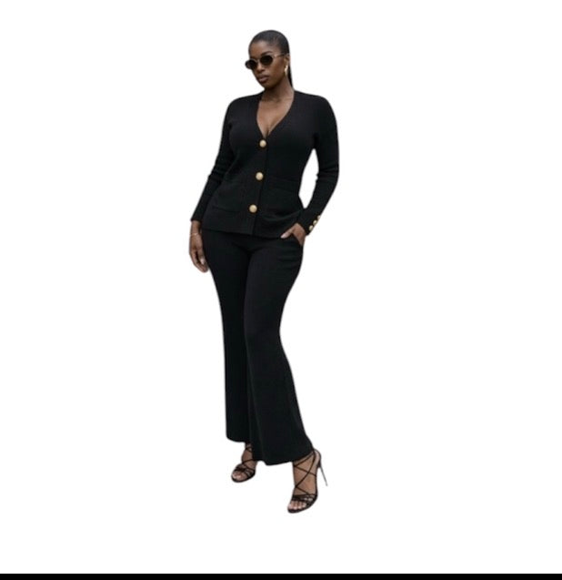 Ladies Knitted 2pc Cardigan & Wide Pants Sets -Various Colours