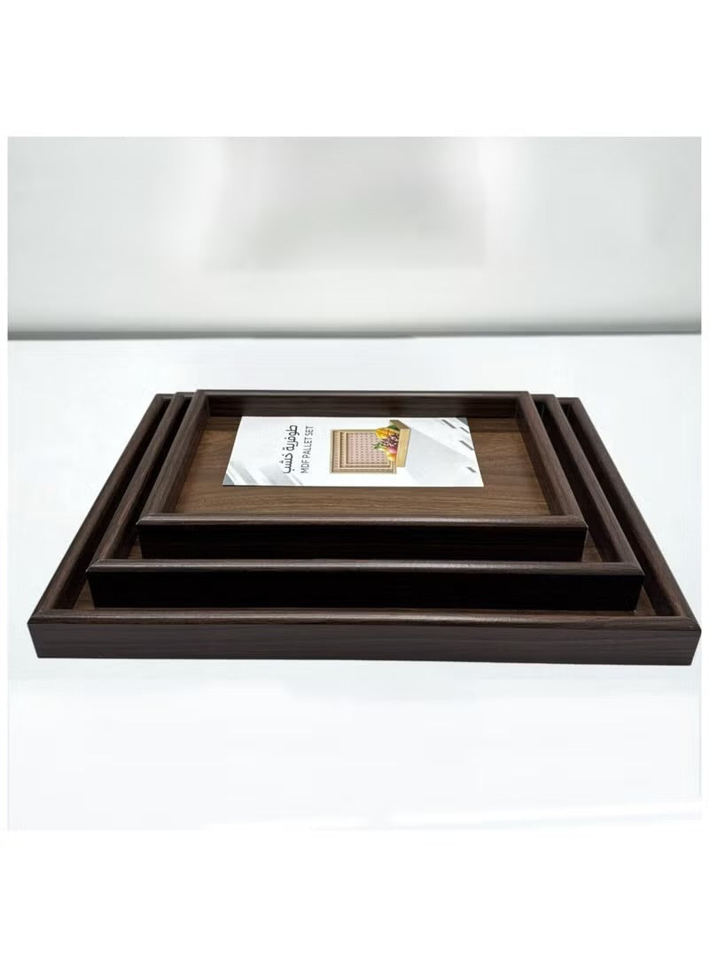 MHome Wooden Nesting Serving Tray Set (3pc) – Dark Brown / Light Brown