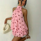 Ladies Summer Halter Neck Polka Backless Mini Dress-Various Colours