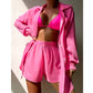 Casual Outfits for Women 3Piece Sets Office Work Beach Holiday Plain Color Shirt Suit Loose Sun Suit Casual Beach Swimsuit Cover up.