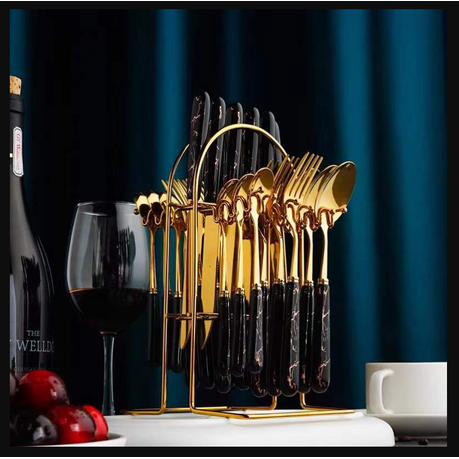 Classic 24 Piece Gold With Marble Handle Dinner Cutlery Set - Various Colour Options