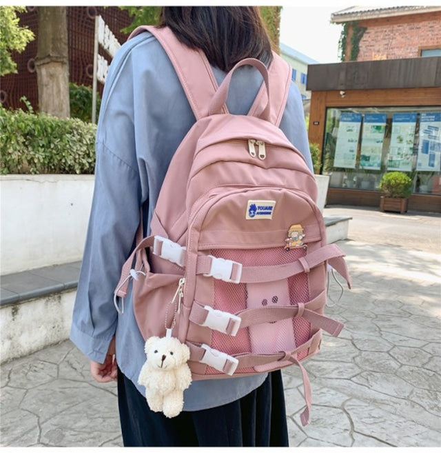 Large Capacity Simple Tag Daily Bag Men's Women's Rucksack Popular Korean Backpack Lightweight Rucksack A4 Stylish Cute High Fashion