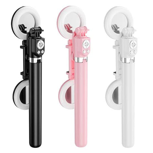 MTech Extendable Selfie Stick with Tik Tok Rechargeable Wireless Remote ,Tripod Stand and Double lamp