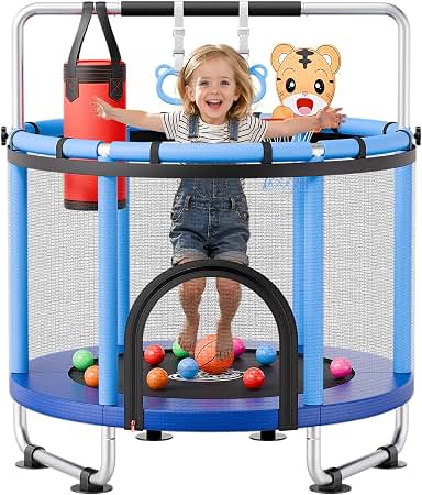 Trampoline for Kids with Enclosure, Gymnastics Bar & Toy, 140cm