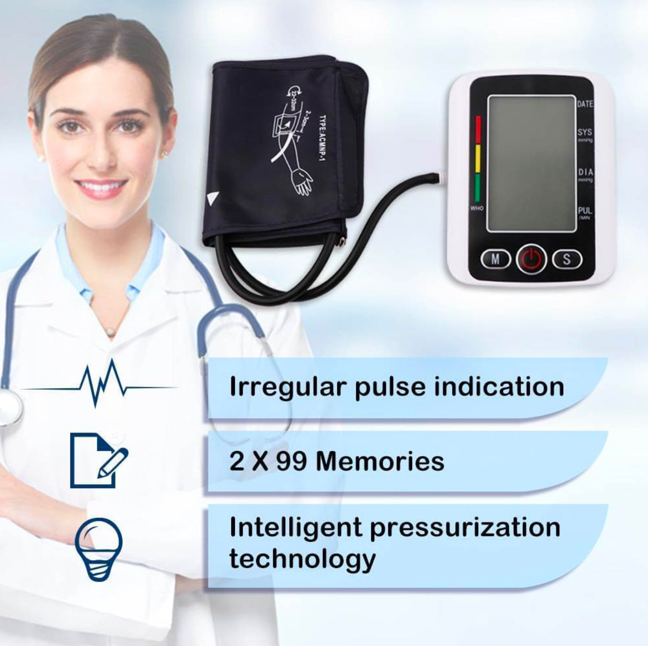 Blood Pressure Monitors Large Screen for Home use with Cuff Arm,Automatic Blood Pressure Machine Upper Arm for 2 Users BP Machine with Battery, White
