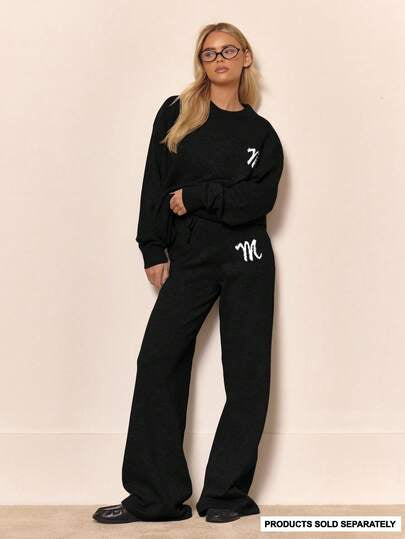 Ladies Knitted Lounge Set With Contrast Emblem-Various Colours