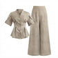Women’s Button Front Wide Leg 2 Piece Set – Short Sleeve Top & Pants