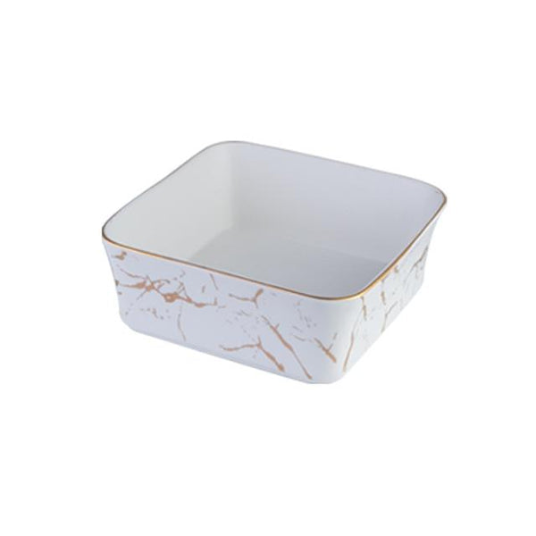 MHome Marble Ceramic Serving Bowl with Wooden Base