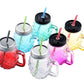 MHome Pineapple Mason Jars Sturdy Juice Glassware Gradient Glass 6pc set with Leak-Proof Lid and Straw Spill Proof Beverage Mugs Suitable for School and Work