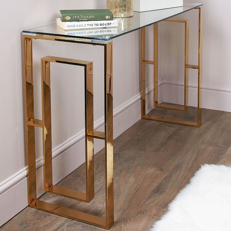 MFurn Gold Contemporary Clear Glass Console Display Table