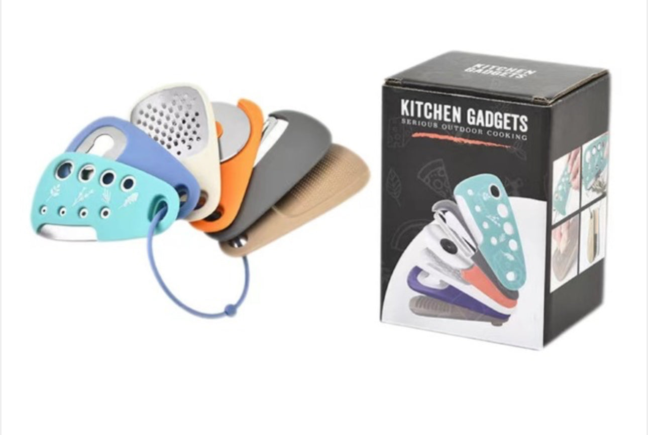 Kitchen Gadget Set 6-Piece Pizza Cutter Herb Cutter Bottle Opener Grater Garlic Grinder Set 6pc