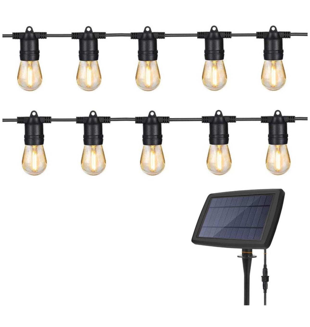 MTech Lighting 10 LED Festoon Vintage Bulb String Lights - 5m Solar Panel