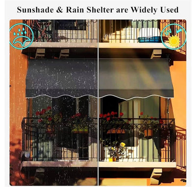 MHome Patio Awning Retractable Awning with Manual Crank Handle, Sun Protection Roof for Outdoor Use, Window Door Protection for Balcony Deck, Garden, Porch, Grey,- Various Sizes
