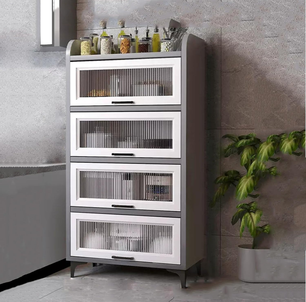Kitchen/Bedroom Storage Cabinet with Flip Door,Freestanding Baker's Rack,Wood Microwave Stand,Storage Shelves for Kitchen, Living Room-Multipurpose