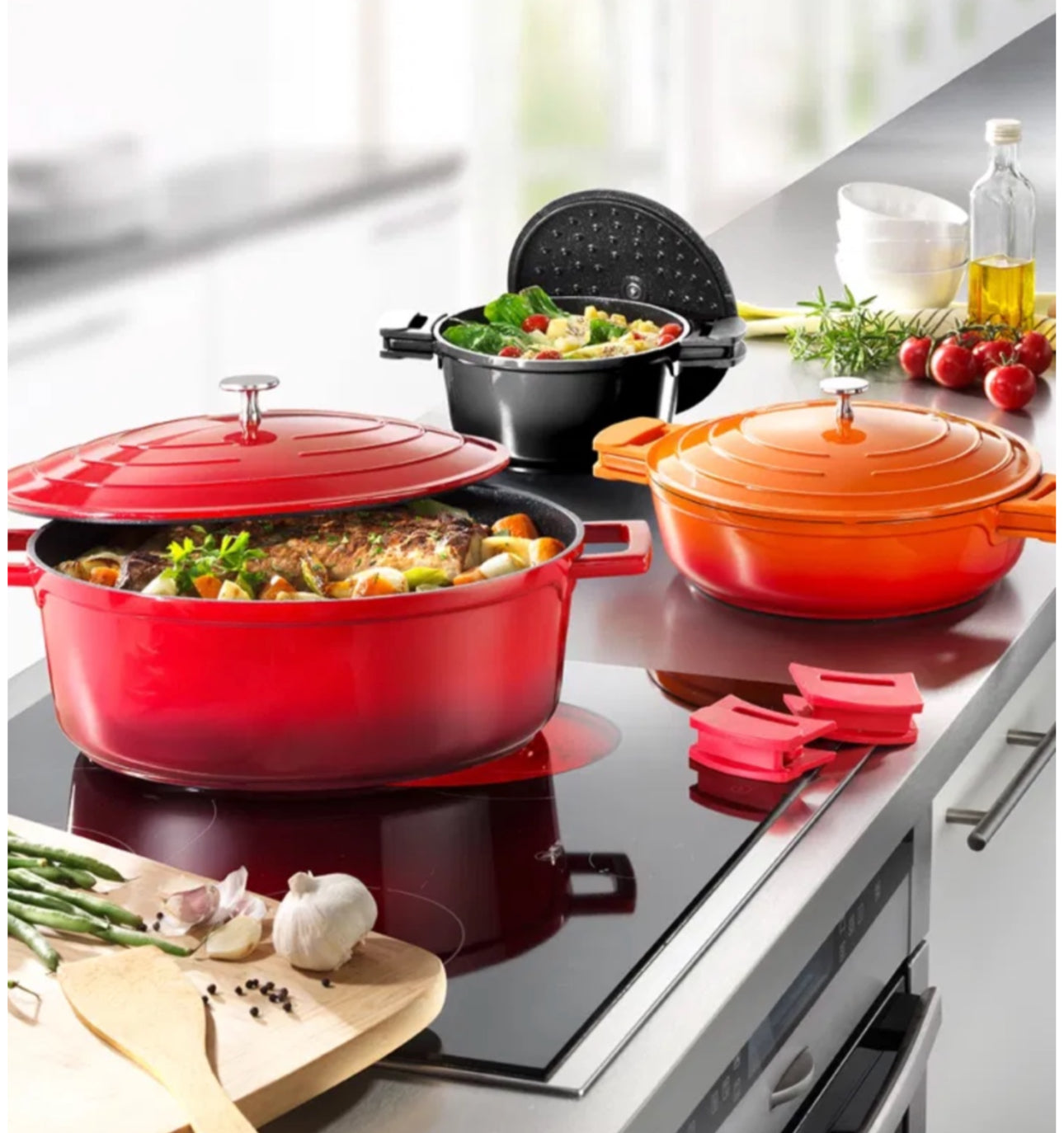 MHome 11 Piece Enameled Cast Iron Modern Non-Stick Cookware Set-Various Colours