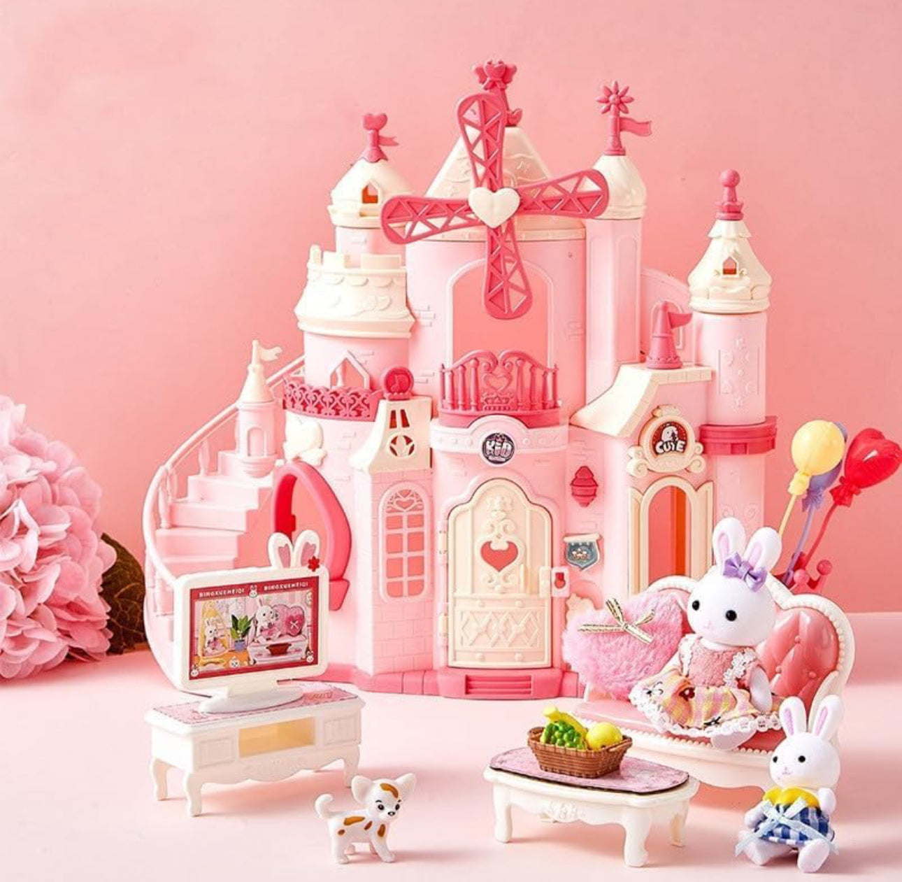 Generic Bunny Big Castle Villa Dessert House Living Room Bedroom Bunk Bed Girls Playing House Children's Toys Doll House for Kids