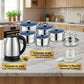 Ultimate Kitchen Essentials Combo (Fussion 1.8L Stainless Steel Kettle + Condere 14-Piece Cookware Set + Smart Ceramic Heating Mug Set)