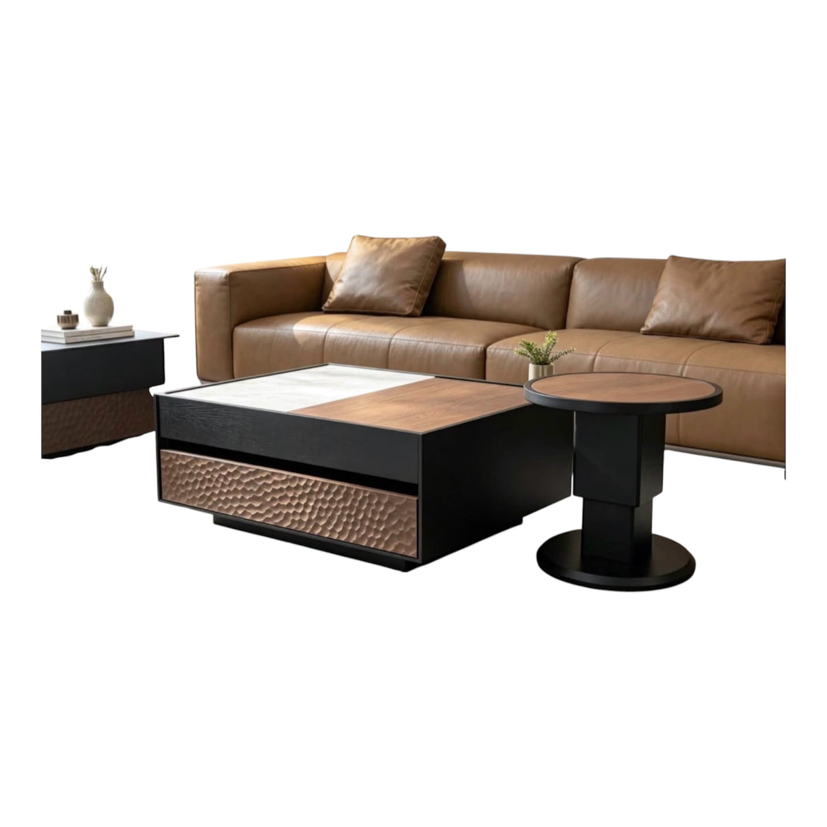MFURN Italian Style Multi-Layered Wood Coffe Table 2pc Set